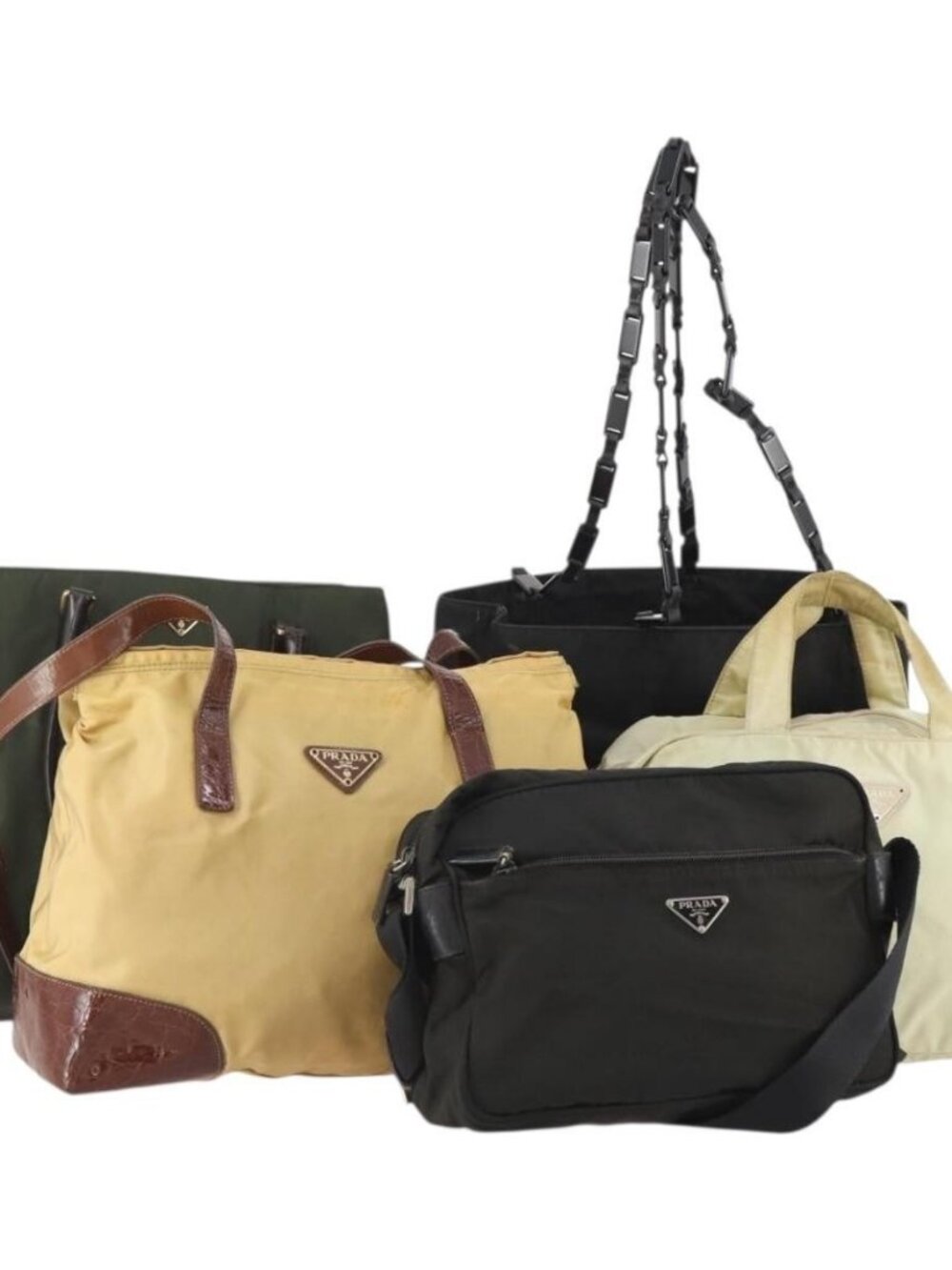 PRADA Shoulder Bag Nylon 5 Set Beige Black Green Auth 180926